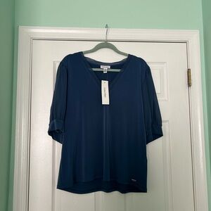 Calvin Klein Women's Blue V-Neck Top